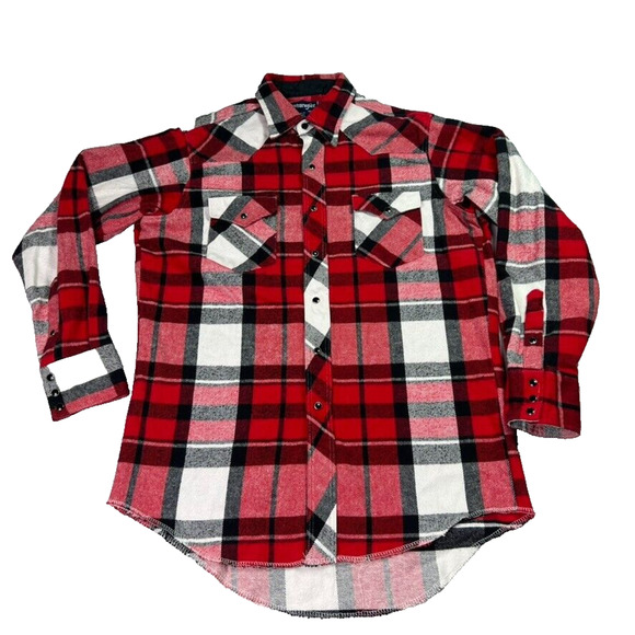 Wrangler Western Shirt Mens 16.5-34 X-Long Tails Red Plaid Snap Button Up - Picture 1 of 6